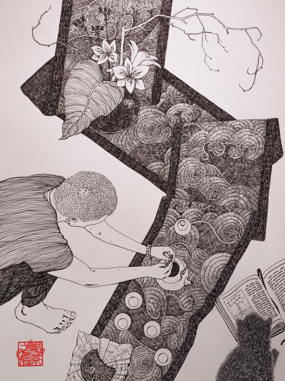 Painting "Ikebana. Blank verse", graphics, paper, ink. Nikolay Leushin. Цена: ₽3,500 руб.