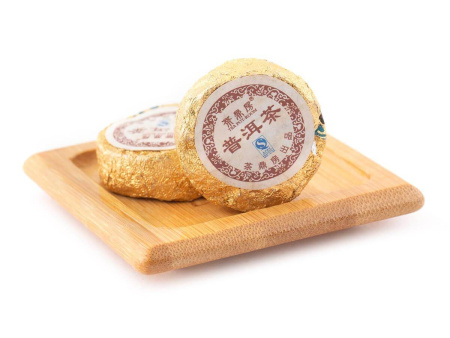 Прессованный шу пуэр - Шу пуэр чэньсян (старый аромат) миниточи в золотой фольге, 